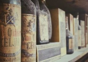 lined assorted-labeled bottles